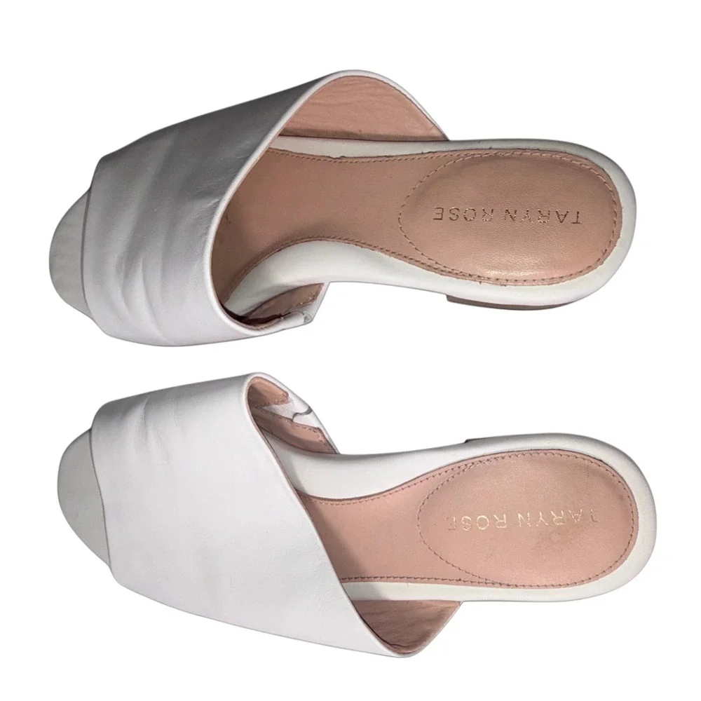 Taryn Rose Vanessa White Leather Mules Asymmetric Toe Ring Slide Sandals 8B